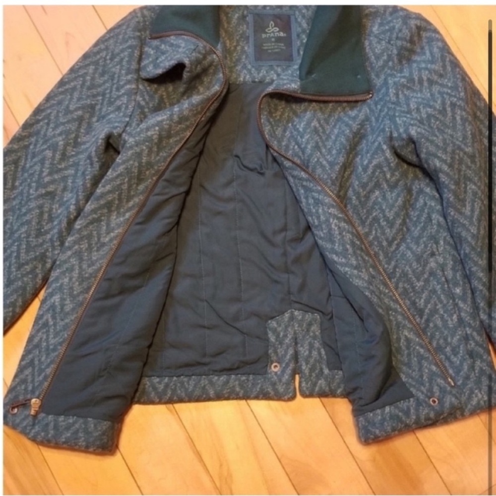 Prana Lily Wool Deep Teal Chevron wool blend coat extra small XS - Picture 3 of 9